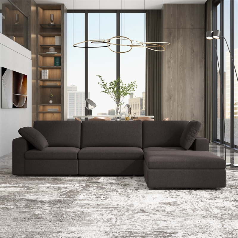 Tesla Mid Century Furniture Style Modular Fabric L-Shaped Comfy Sectional Couch