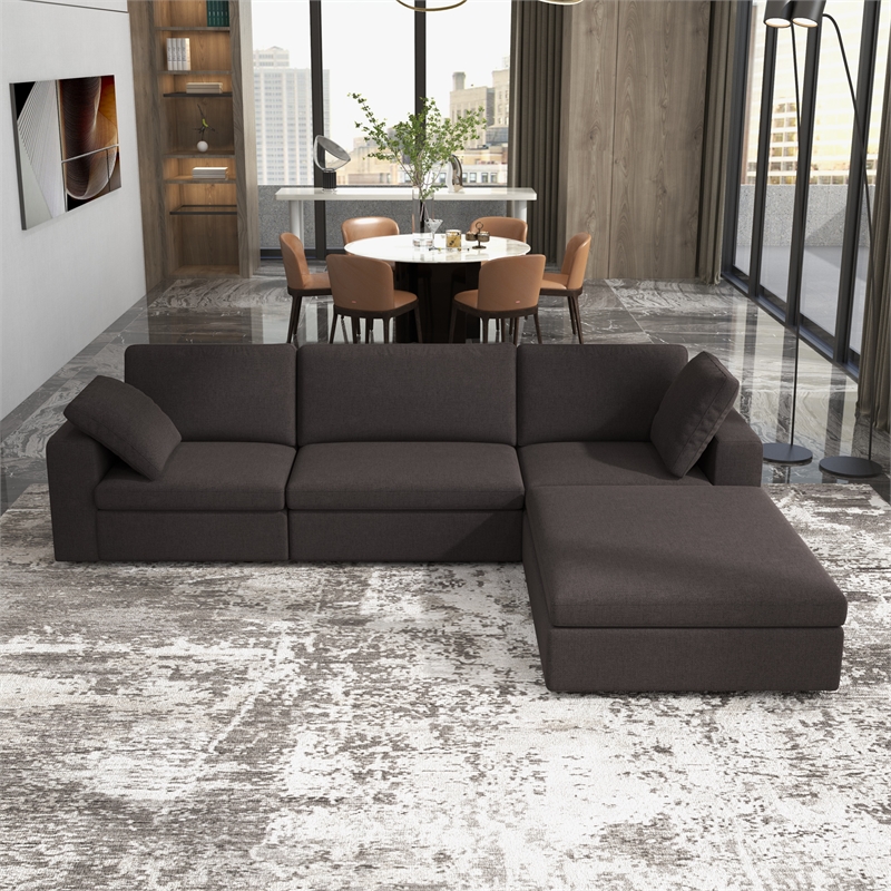 Tesla Mid Century Furniture Style Modular Fabric L-Shaped Comfy Sectional Couch