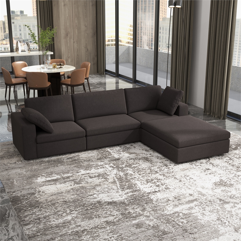 Tesla Mid Century Furniture Style Modular Fabric L-Shaped Comfy Sectional Couch