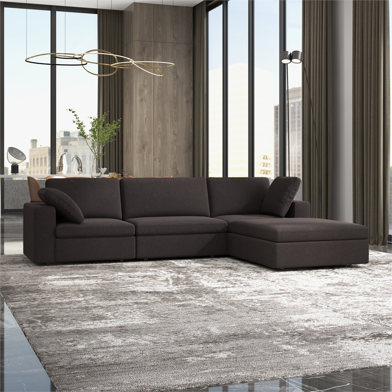 Tesla Mid Century Furniture Style Modular Fabric L-Shaped Comfy Sectional Couch
