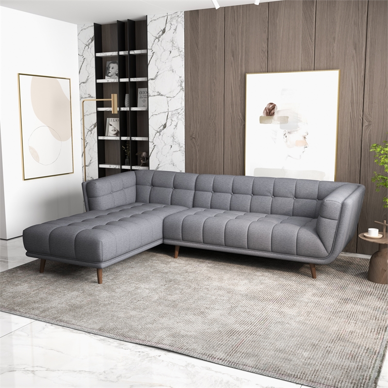 Alosio Grey Fabric Modern Living Room Corner Sectional Sofa