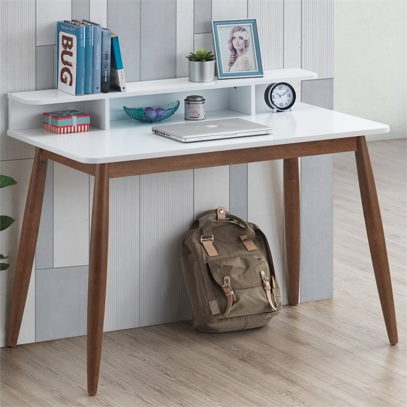 Phoenix Mid-Century Modern Rectangular Solid Wood Desk in White