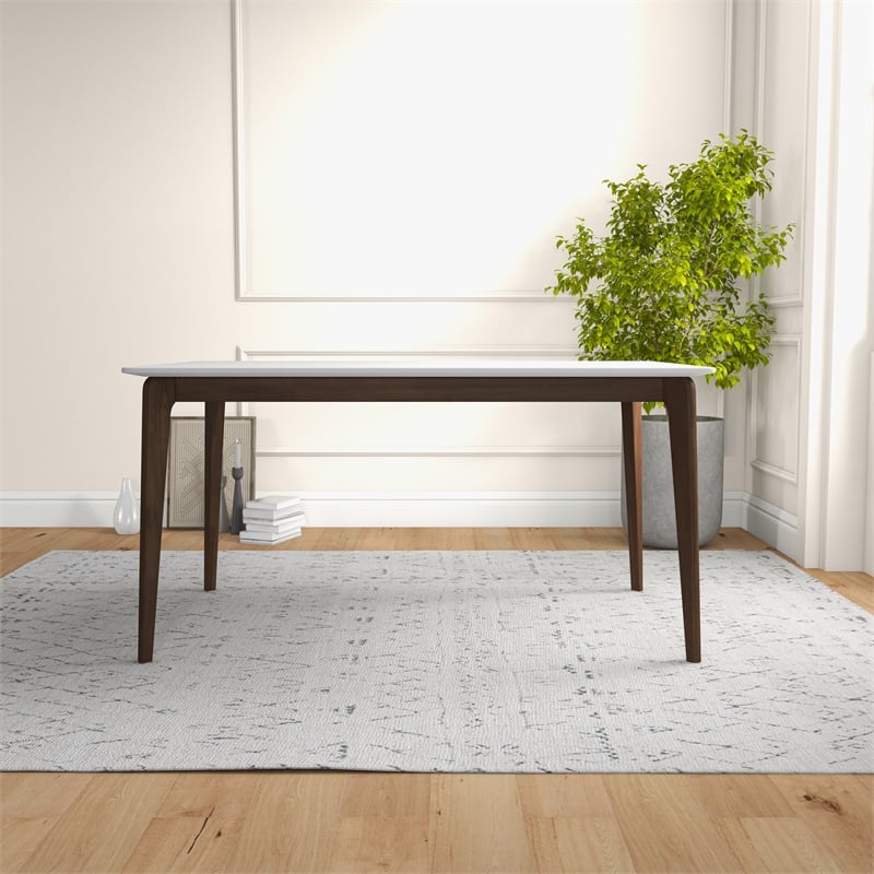 Mel Modern Style Solid Wood Walnut/White Top Rectangular 59