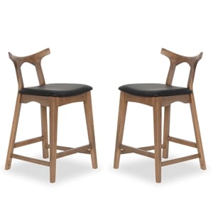 Jaxon Mid-Century Rectangular Faux Leather Counter Stool in Black (SET OF 2)
