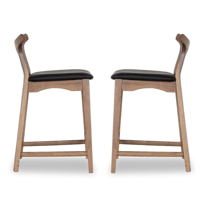 Jaxon Mid-Century Rectangular Faux Leather Counter Stool in Black (SET OF 2)