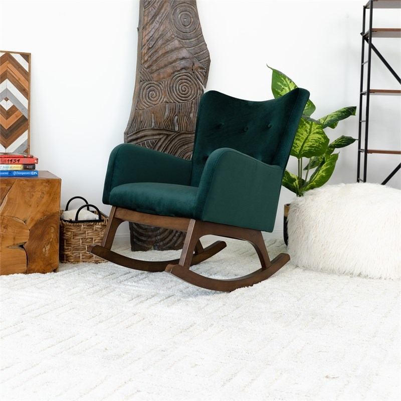 Logan Modern Tight Back Green Velvet Glider Rocking Chair for Nursery