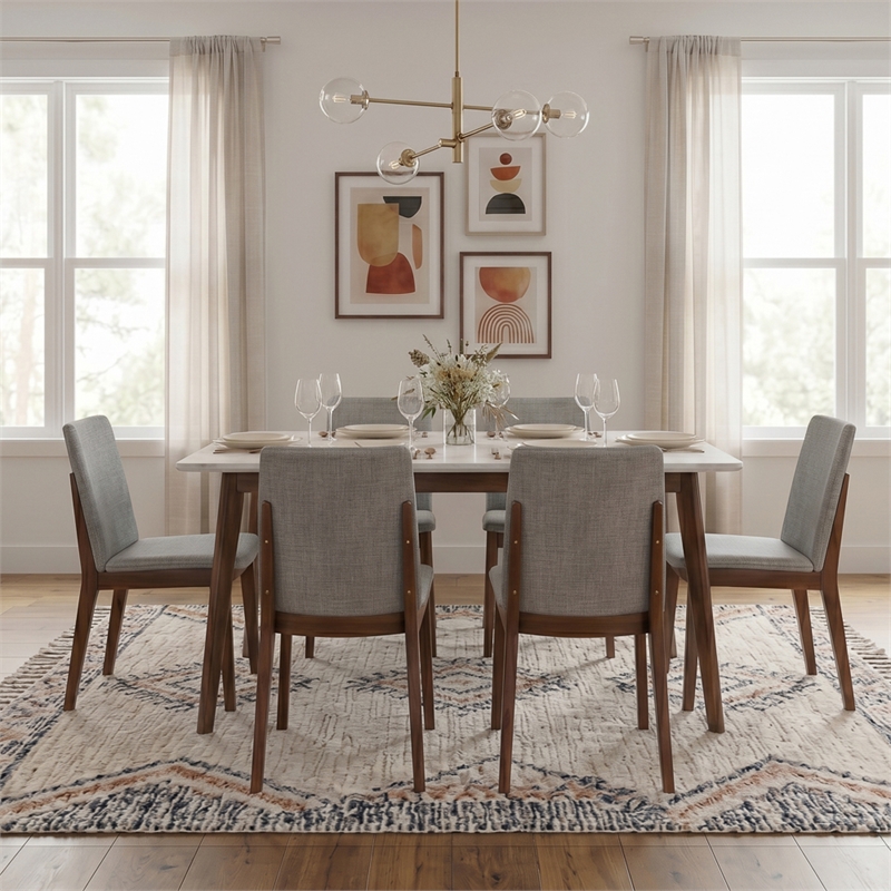 Valentine Mid-Century Modern Light Gray Fabric Dining Chair Set of 2