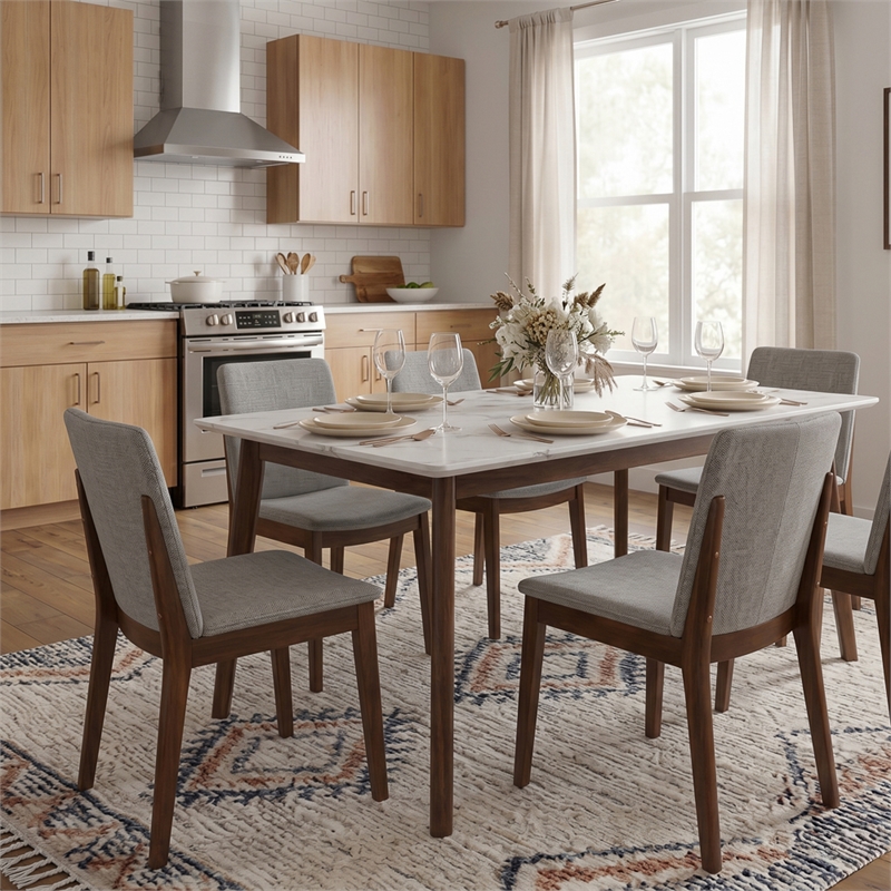 Valentine Mid-Century Modern Light Gray Fabric Dining Chair Set of 2
