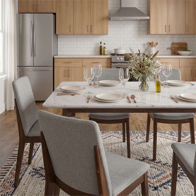 Valentine Mid-Century Modern Light Gray Fabric Dining Chair Set of 2