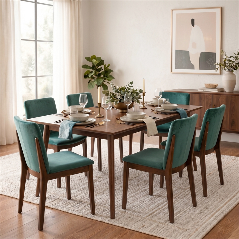 Valentine Mid Century Modern Green Velvet Dining Chair Set