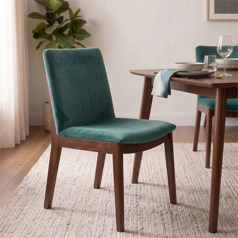 Valentine Mid Century Modern Green Velvet Dining Chair Set