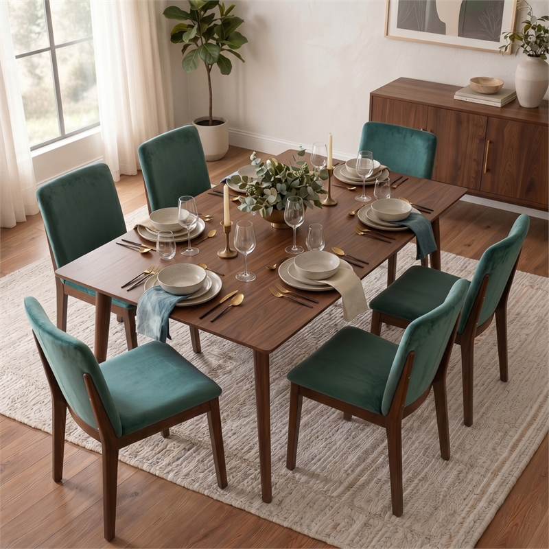 Valentine Mid Century Modern Green Velvet Dining Chair Set