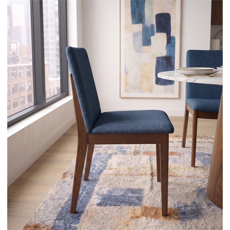 Valentine Mid-Century Modern Navy Blue Fabric Dining Chair Set of 2