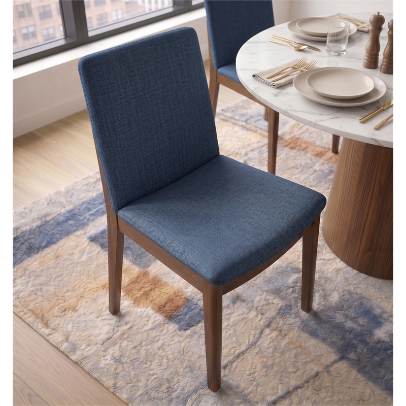 Valentine Mid-Century Modern Navy Blue Fabric Dining Chair Set of 2