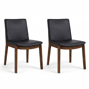 Valentine Mid-Century Modern Faux Leather Dining Chair in Black (Set of 2)