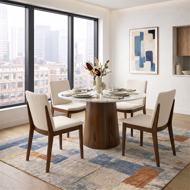 Valentine Mid-Century Modern Cream Fabric Dining Chair (Set of 2)