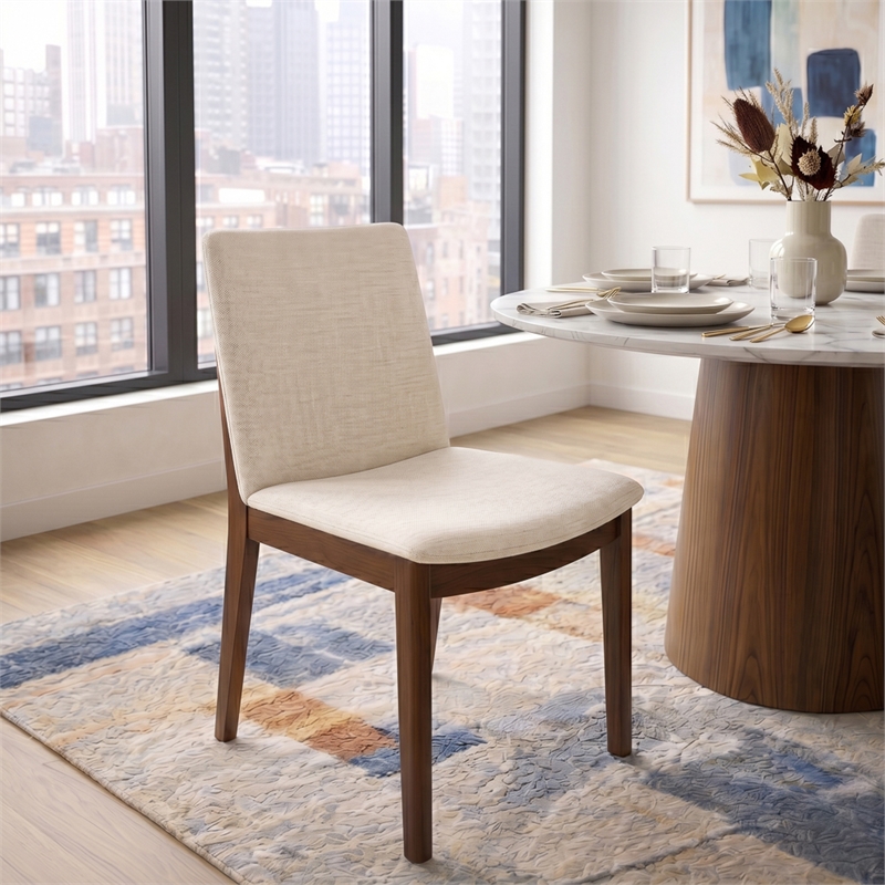 Valentine Mid-Century Modern Cream Fabric Dining Chair (Set of 2)