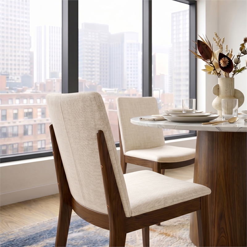Valentine Mid-Century Modern Cream Fabric Dining Chair (Set of 2)