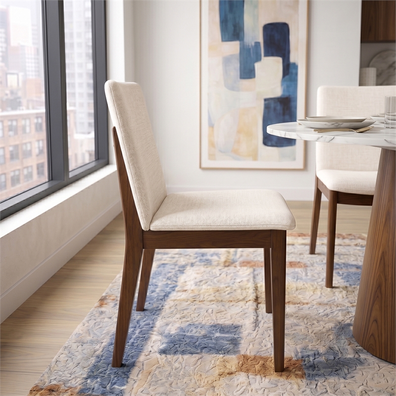 Valentine Mid-Century Modern Cream Fabric Dining Chair (Set of 2)