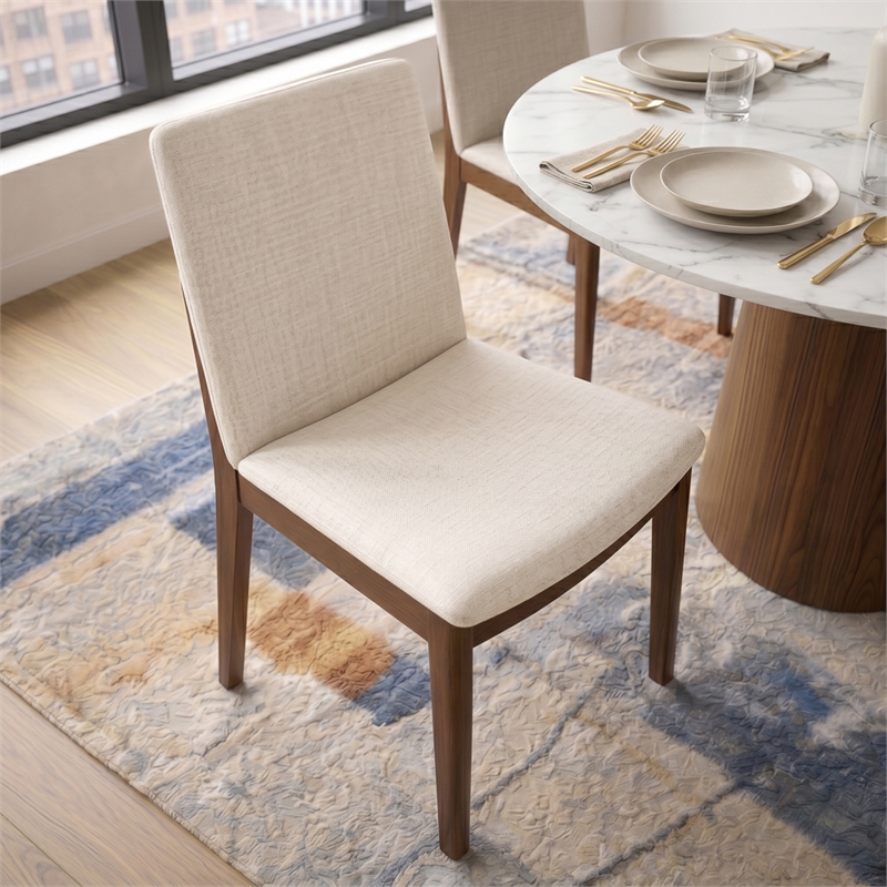 Valentine Mid-Century Modern Cream Fabric Dining Chair (Set of 2)