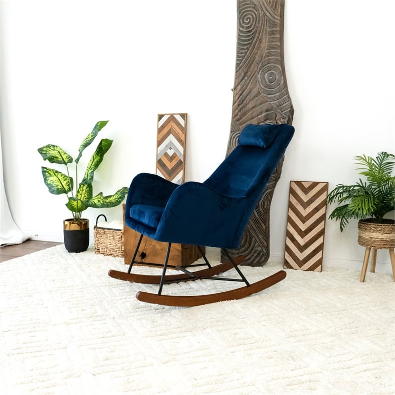 Revi Modern Indoor Livingroom Velvet Rocking Accent Chair in Navy Blue