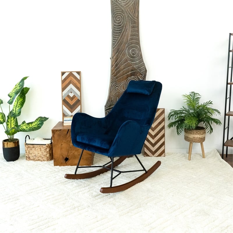 Revi Modern Indoor Livingroom Velvet Rocking Accent Chair in Navy Blue