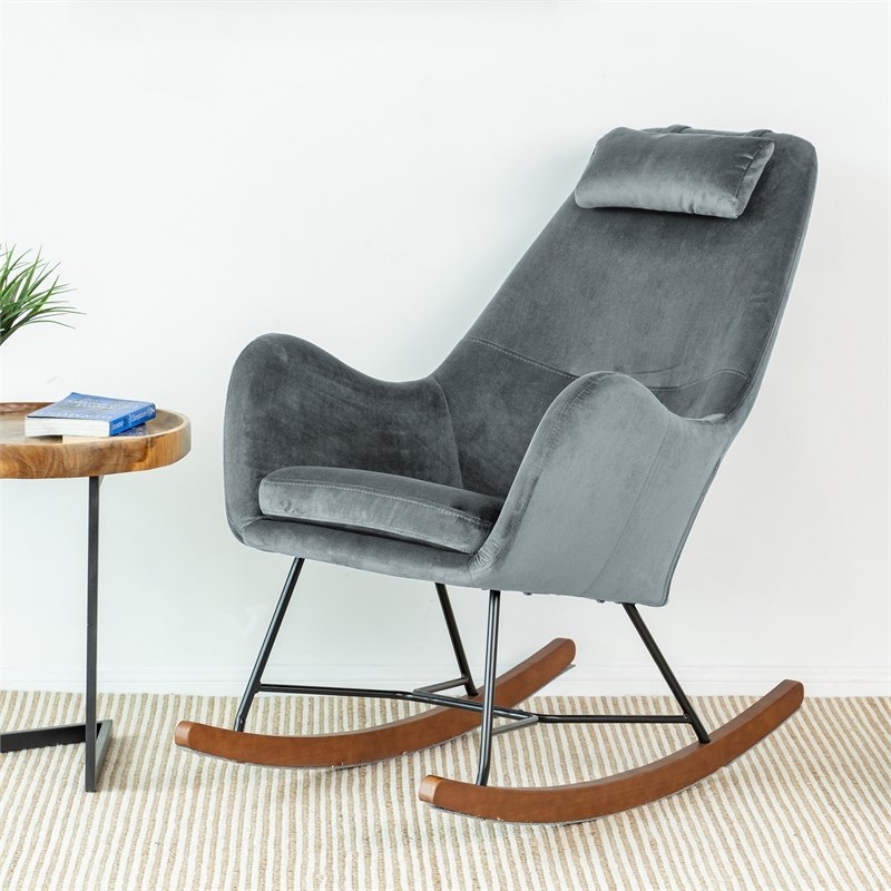 Revi Mid Century Modern Glider Velvet Rocking Chair for Nursery in Gray