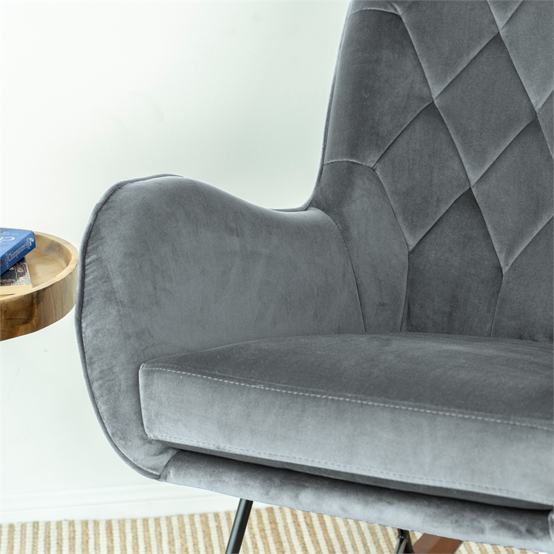 Severn Mid Century Modern Indoor Nursery Velvet Rocking Chairs in Dark Gray