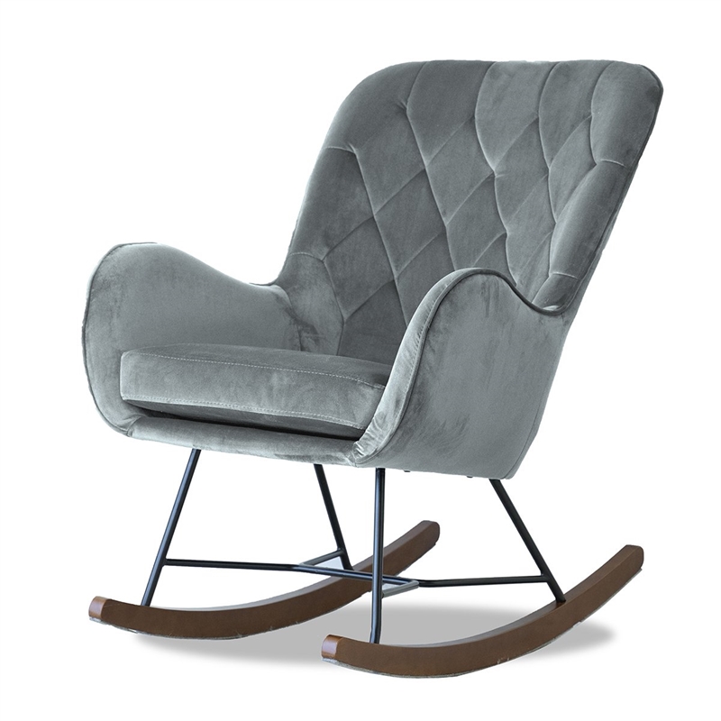 Severn Mid Century Modern Indoor Nursery Velvet Rocking Chairs in Dark Gray