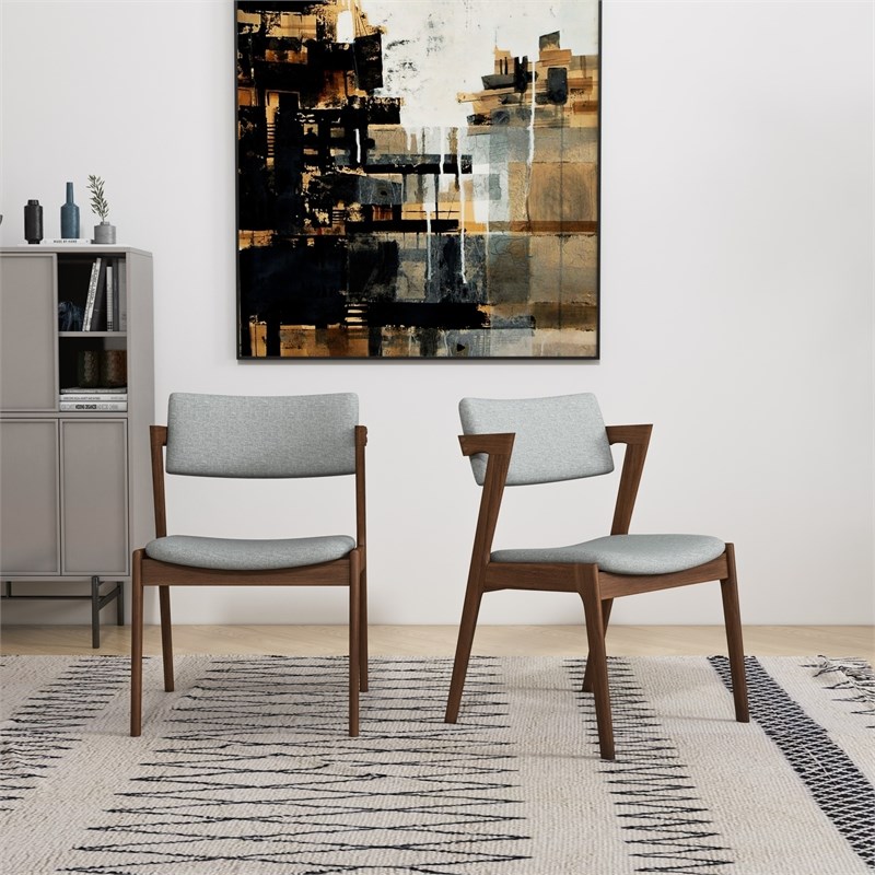 Mid-Century Modern Fabric Dining Chair in Gray (Set of 2)
