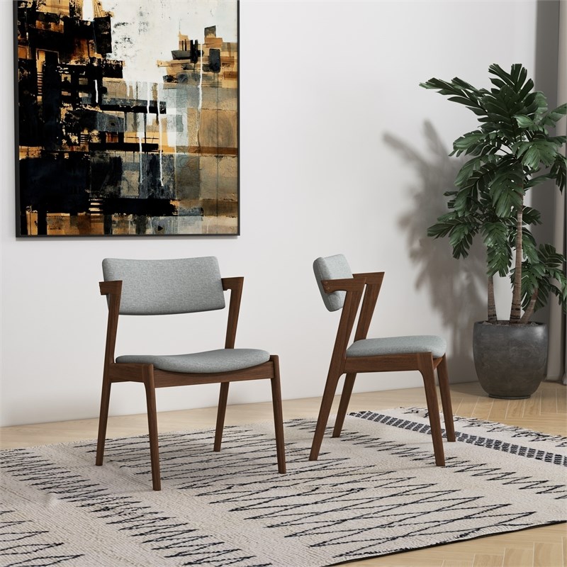 Mid-Century Modern Fabric Dining Chair in Gray (Set of 2)
