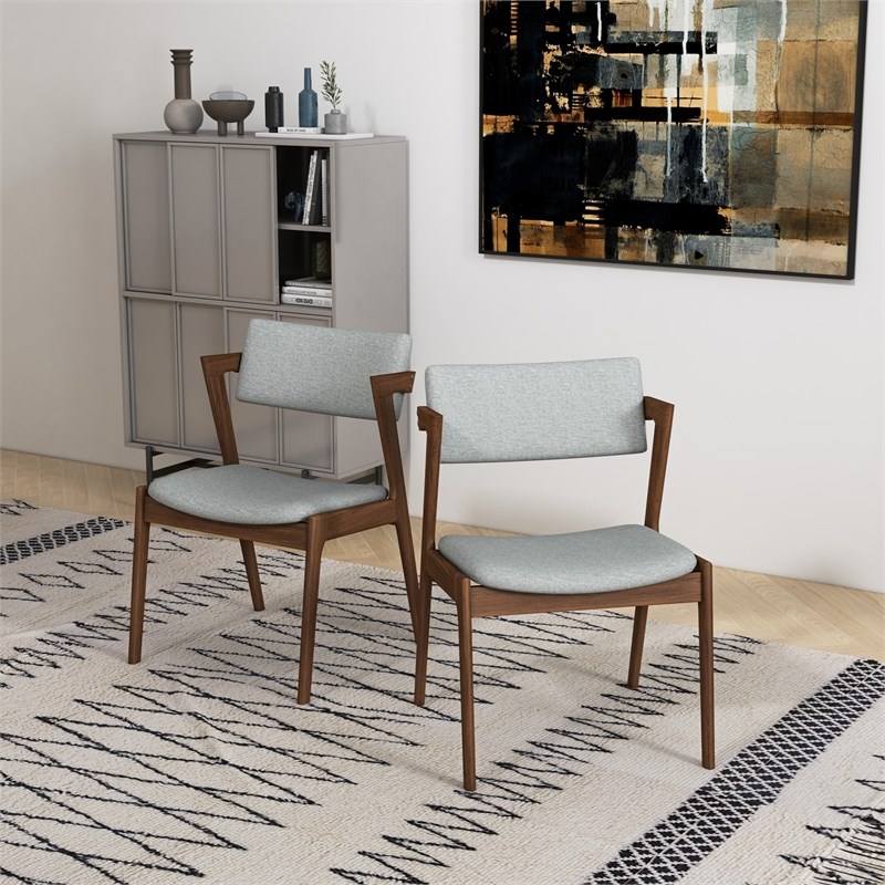 Mid-Century Modern Fabric Dining Chair in Gray (Set of 2)