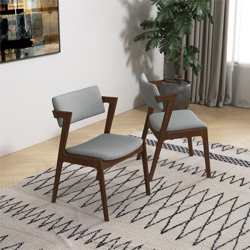 Mid-Century Modern Fabric Dining Chair in Gray (Set of 2)