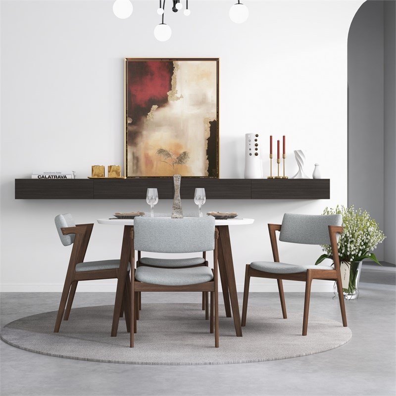 Mid-Century Modern Fabric Dining Chair in Gray (Set of 2)
