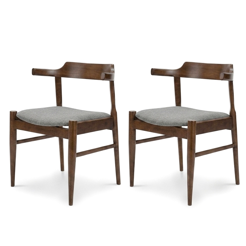 Buford Mid-Century Modern Polyester Blend Fabric Dining Chair in Gray (Set of 2)