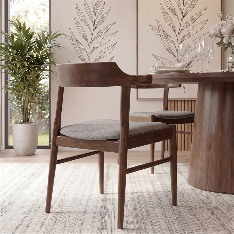 Buford Mid-Century Modern Polyester Blend Fabric Dining Chair in Gray (Set of 2)