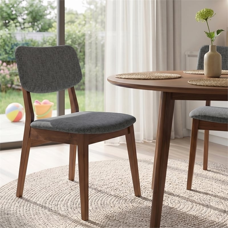 Aria Mid-Century Modern Fabric Dining Room&Kitchen Chair in Gray (Set of 2)