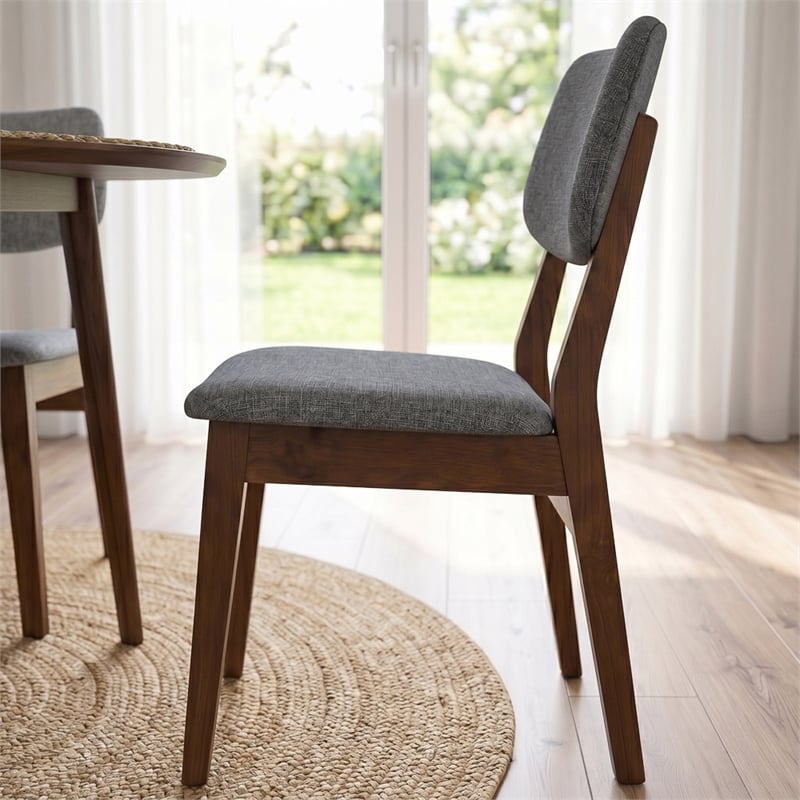 Aria Mid-Century Modern Fabric Dining Room&Kitchen Chair in Gray (Set of 2)