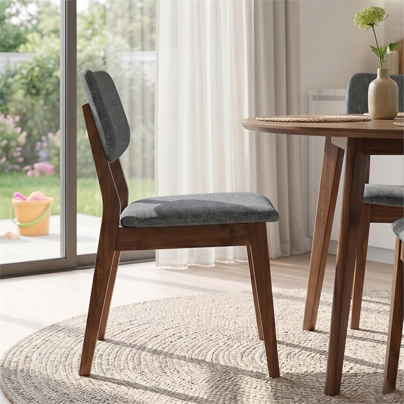 Aria Mid-Century Modern Fabric Dining Room&Kitchen Chair in Gray (Set of 2)