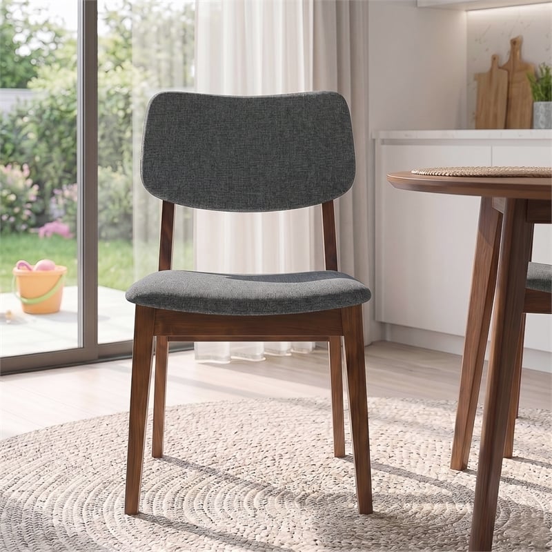 Aria Mid-Century Modern Fabric Dining Room&Kitchen Chair in Gray (Set of 2)
