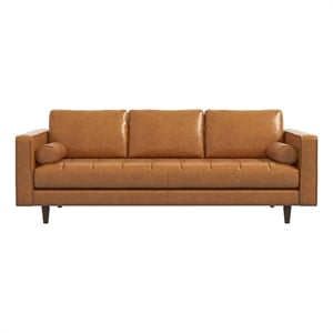 Jax Mid-Century Modern Pillow Back Genuine Leather Sofa in Tan