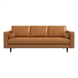 Jax Mid-Century Modern Pillow Back Genuine Leather Sofa in Tan