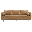 Jax Mid-Century Modern Pillow Back Genuine Leather Sofa in Tan