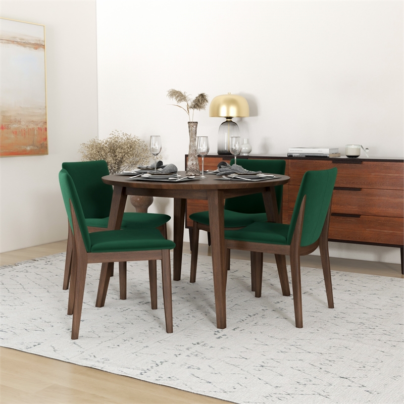 Isla Modern Solid Wood Walnut Dining Room & Kitchen Table and Chair Set of 4