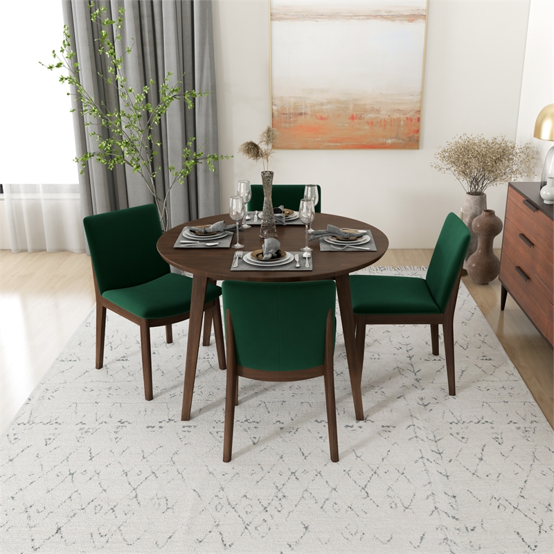 Isla Modern Solid Wood Walnut Dining Room & Kitchen Table and Chair Set of 4