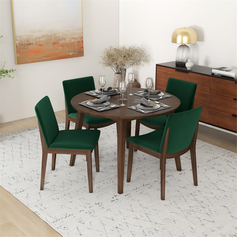 Isla Modern Solid Wood Walnut Dining Room & Kitchen Table and Chair Set of 4