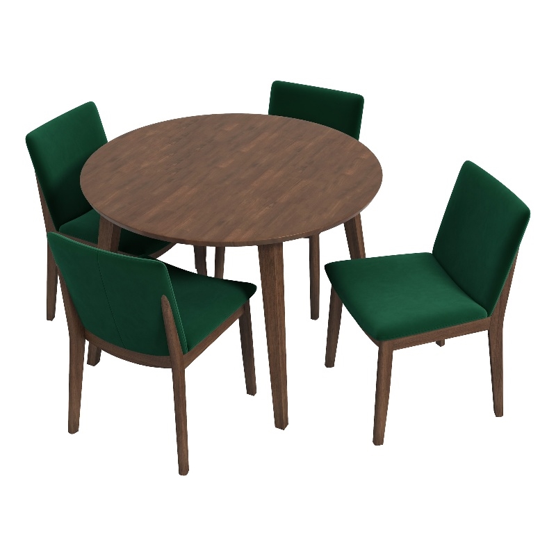 Isla Modern Solid Wood Walnut Dining Room & Kitchen Table and Chair Set of 4