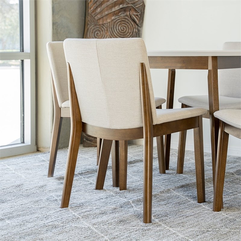 Clark 5-Piece Mid-Century Modern Dining Set with 4 Fabric Dining Chairs in Beige