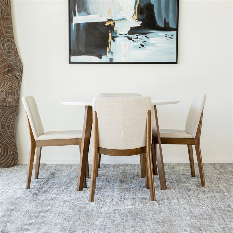 Clark 5-Piece Mid-Century Modern Dining Set with 4 Fabric Dining Chairs in Beige