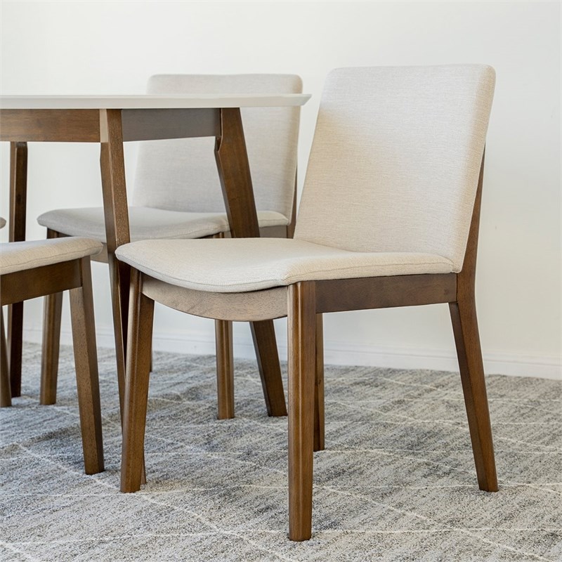 Clark 5-Piece Mid-Century Modern Dining Set with 4 Fabric Dining Chairs in Beige